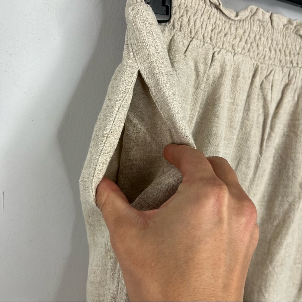 Princess Polly Size 8 Linen Blend Wide Leg Crop Tan Sand Flowy Pants TT7 - Picture 5 of 7